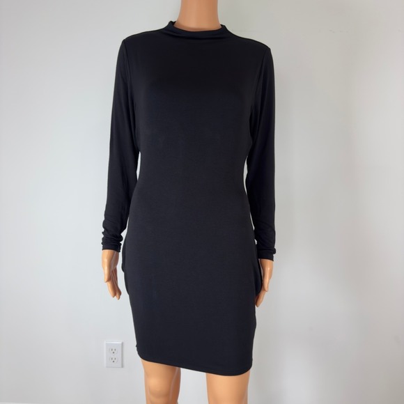 naked wardrobe Dresses & Skirts - Naked Wardrobe Black Mock Neck Long Sleeve Bodycon Mini Dress 1X NW-D0059X